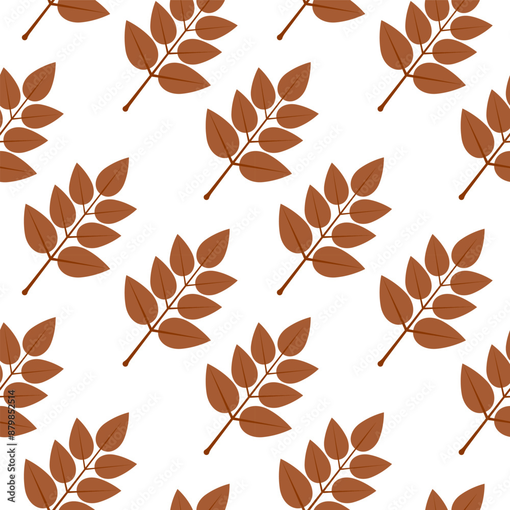 Cute autumn leaf pattern of brown color. Flat style illustration. Fall season seamless pattern for design. Vector square autumn leaf ornament. Pattern isolated on changeable white background. Cute autumn leaf pattern of brown color. Flat style illustration. Fall season seamless pattern for design. Vector square autumn leaf ornament. Pattern isolated on changeable white background.