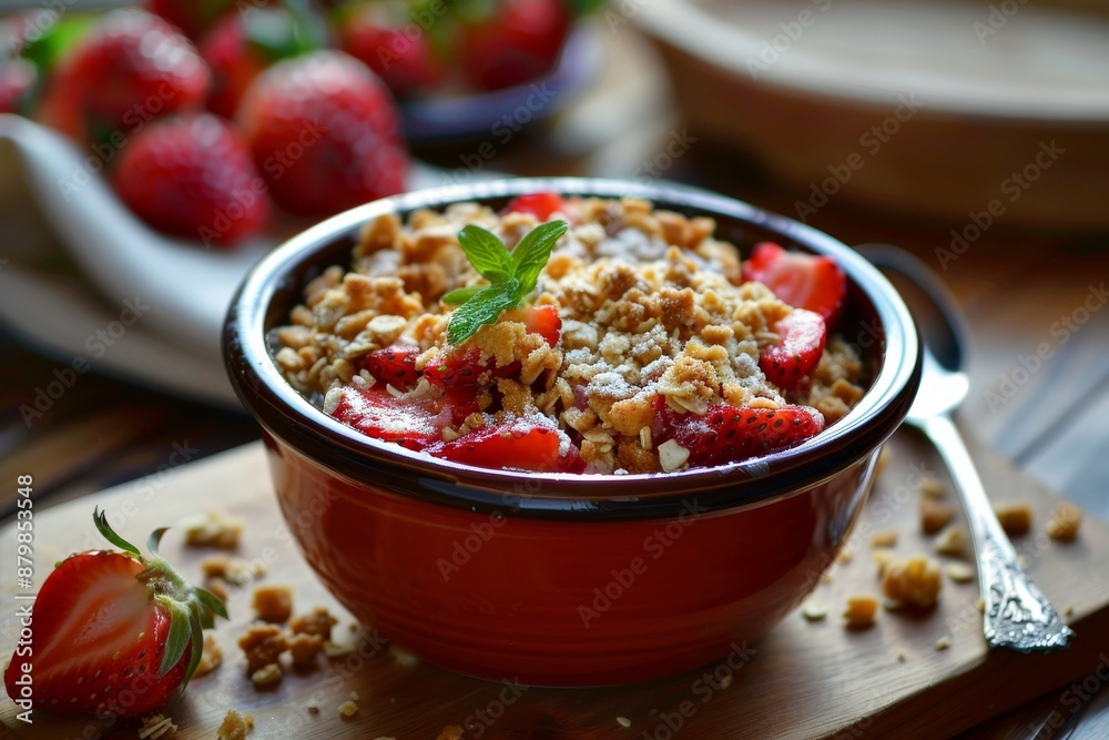 Strawberry crumble on a table Strawberry crumble on a table