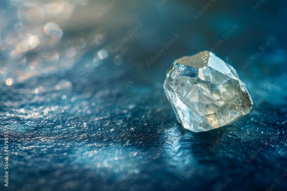 A blue hardwood backdrop with a stone made of citrine. A blue hardwood backdrop with a stone made of citrine.