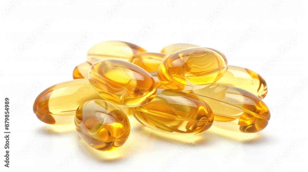 Capsules Vitamin E. Isolated Yellow Fish Oil Capsules on White Background Capsules Vitamin E. Isolated Yellow Fish Oil Capsules on White Background