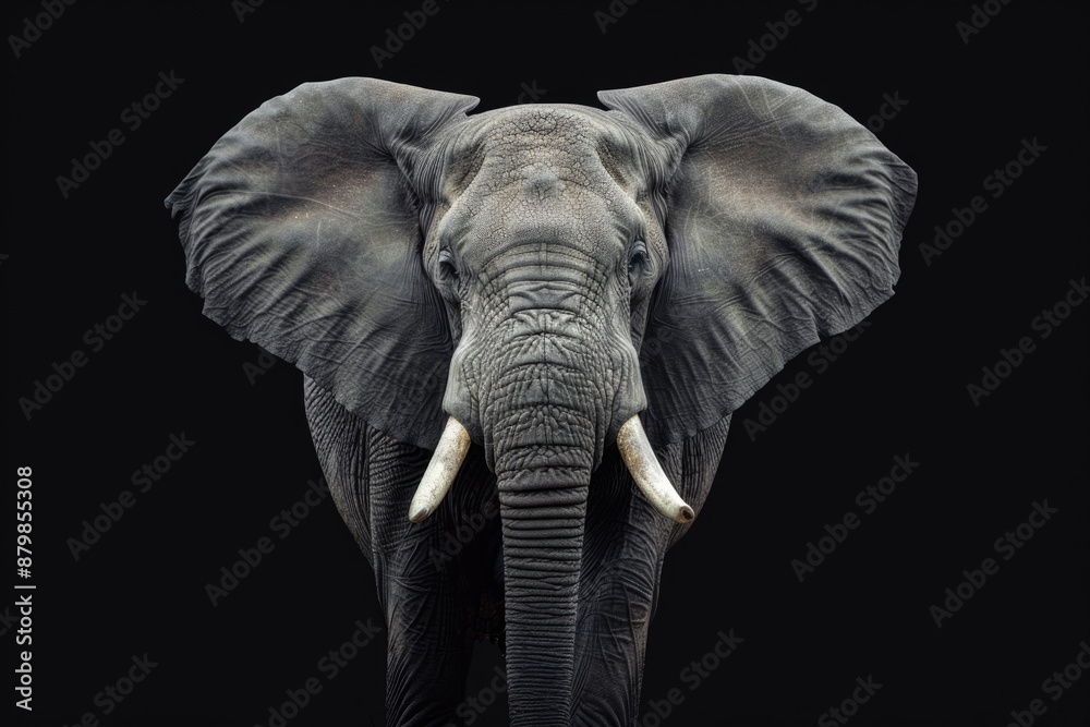 Fototapeta premium Elephant on Black Background. Majestic Wild Animal from Africa Safari