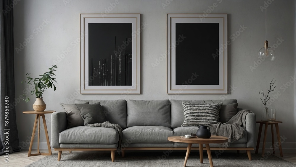 Mock up empty frame in modern interior background, living room, Scandinavian Mock up empty frame in modern interior background, living room, Scandinavian