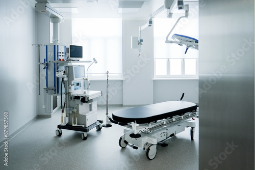 Surgical operating room in a medical clinic. Clean, bright hospital interior.