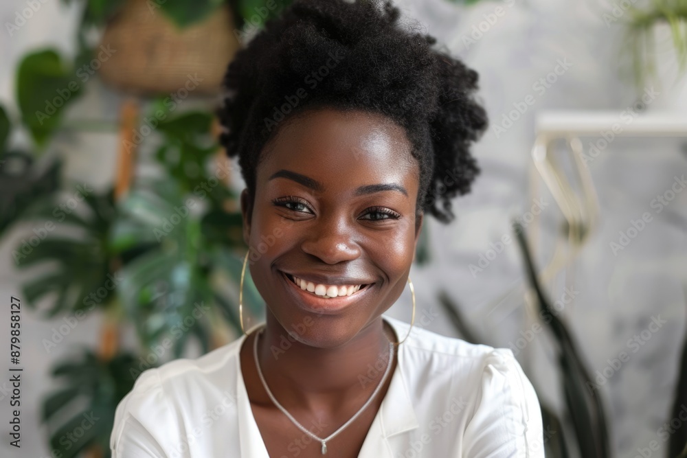 Looking At Webcam. Smiling African American Businesswoman Connecting with Camera for Business Blog Looking At Webcam. Smiling African American Businesswoman Connecting with Camera for Business Blog