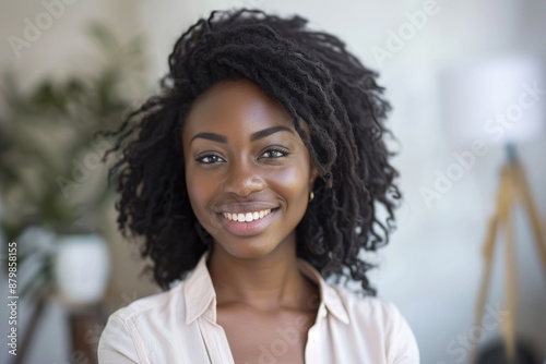 Looking At Webcam. Young African American Businesswoman Smiling in Online Call