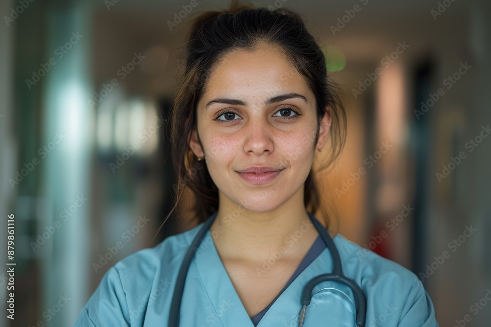 Hispanic Nurse. Portrait of a Confident Female Health Care Professional in a Medical Setting Hispanic Nurse. Portrait of a Confident Female Health Care Professional in a Medical Setting