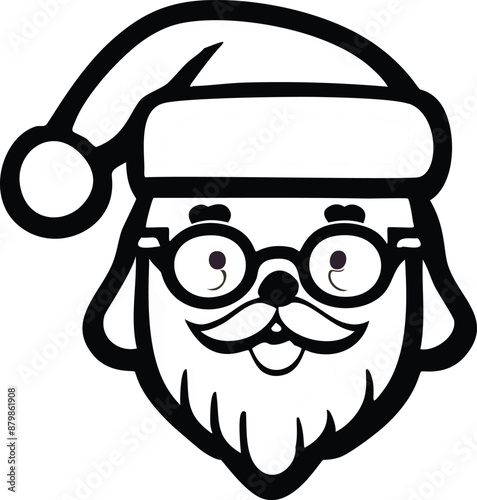 Santa Claus Cartoon with Glasses on Purple Background | Festive Christmas Character in Red Suit | Holiday Wall Art, Greeting Card