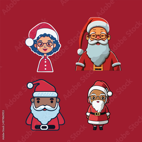 Santa Claus Cartoon with Glasses on Purple Background | Festive Christmas Character in Red Suit | Holiday Wall Art, Greeting Card