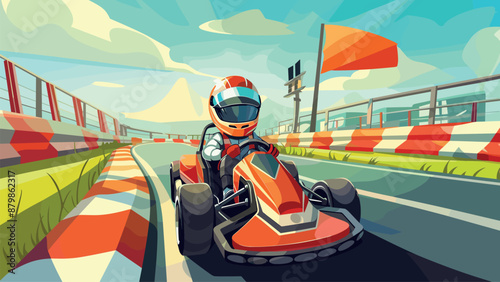Go-Karting on the Racetrack Cartoon Game Illustration Racing Competition Speed Sport Go-Kart Driver Adrenaline Adventure Illustration Circuit Race Track Fun Leisure Entertainment