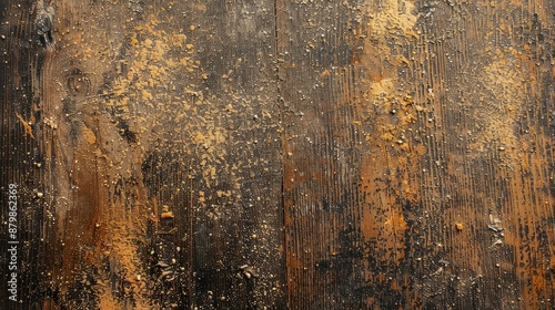 Wallpaper Mural The image is of a wooden surface with a lot of dust and debris on it. The surface appears to be old and worn, with a rough texture Torontodigital.ca