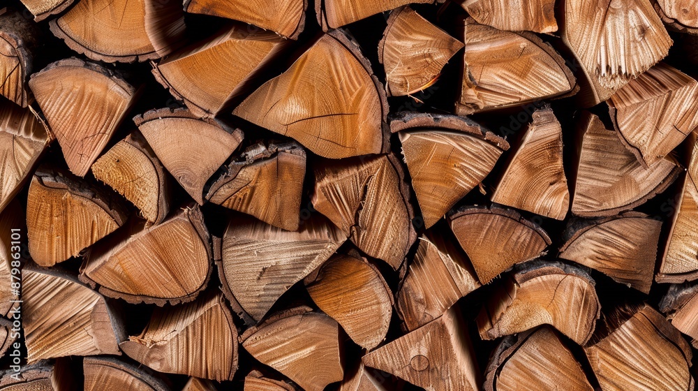 Hyper-realistic close-up of stacked firewood, emphasizing unique textures and wood grain patterns, photographed in dramatic lighting Hyper-realistic close-up of stacked firewood, emphasizing unique textures and wood grain patterns, photographed in dramatic lighting