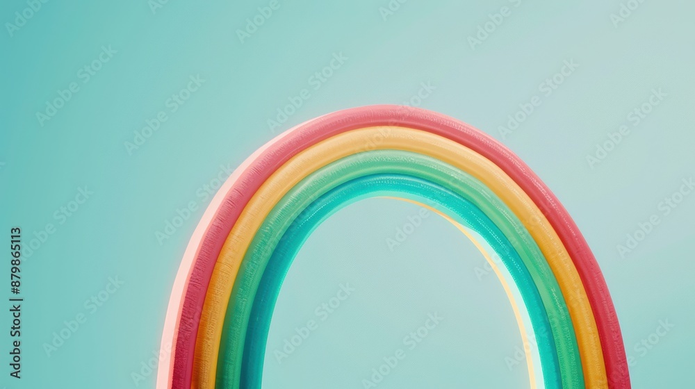 Obraz premium A vibrant rainbow stretching across the sky, framing a target symbol in the distance. The minimalist composition provides ample copy space for customization.