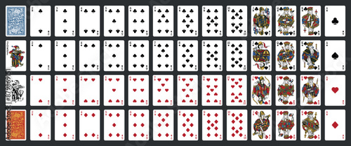 52 playing cards with jokers - Poker playing cards, full deck.