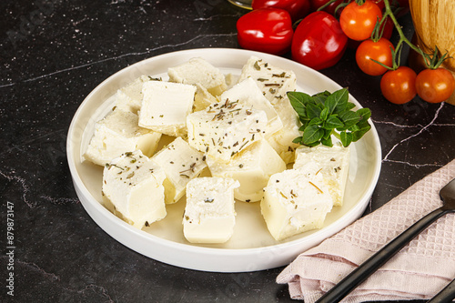 Greek traditional Feta cheese cubes