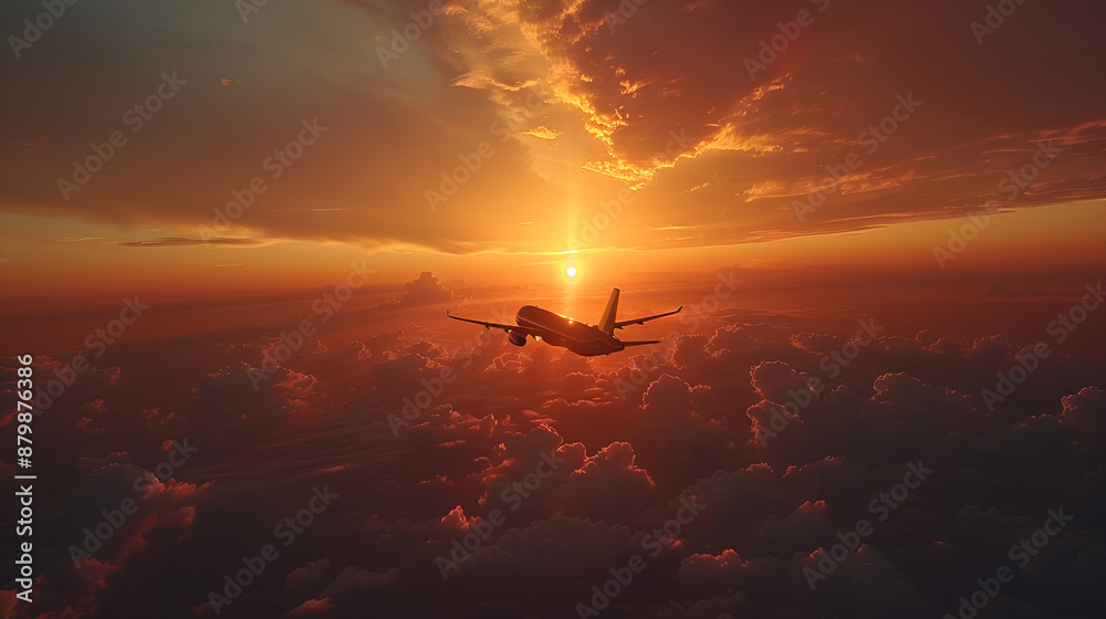 Fototapeta premium An airplane in the sunset sky