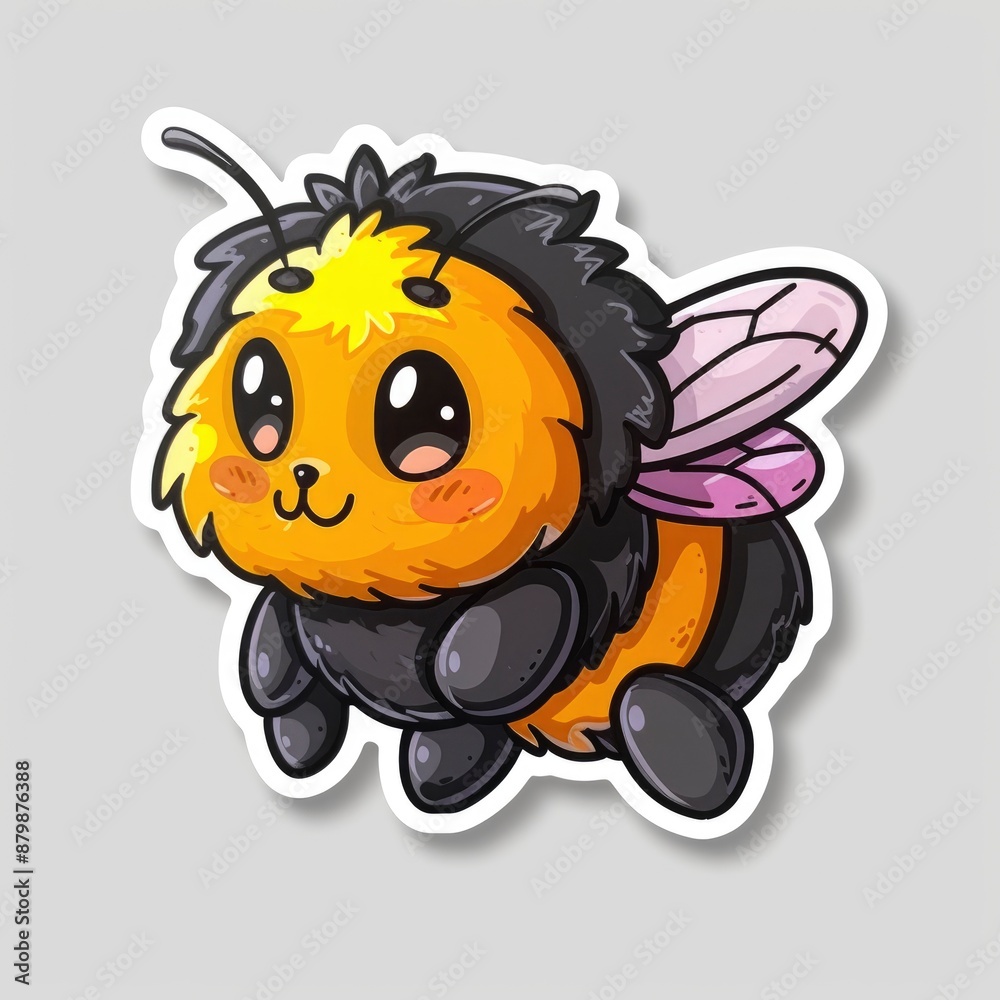 Fototapeta premium sticker of an adorable chibi beetle, simple flat illustration, cute and dreamy, white background, die cut sticker with border