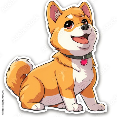  sticker of an adorable chibi dingo, simple flat illustration, cute and dreamy, white background, die cut sticker with border photo