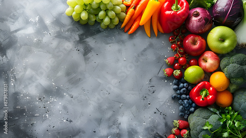Variety of freshly picked organic fruits and vegetables