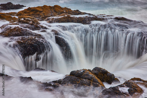 Thor's Well Coastal Waterfall Motion at Twilight