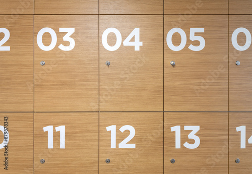 Modern Wooden Work Lockers with White Vinyl Numbering