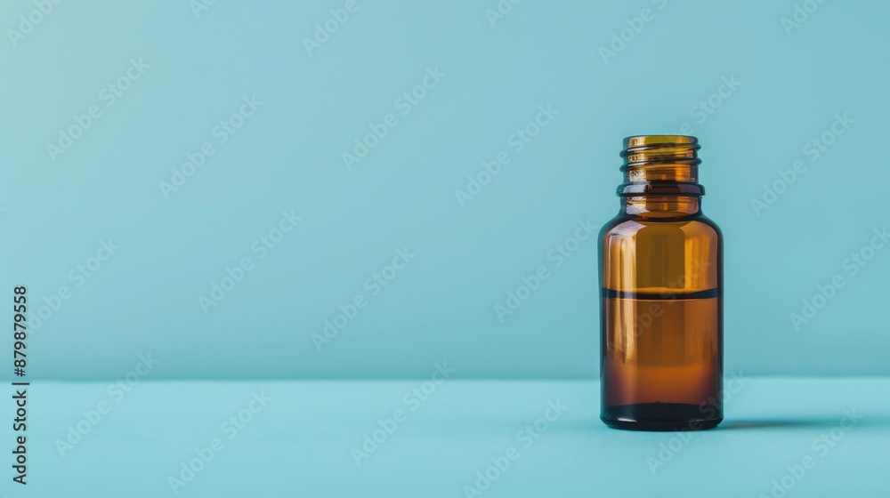 Healthcare concept with medicine bottle on blue backdrop Ample space for text Healthcare concept with medicine bottle on blue backdrop Ample space for text