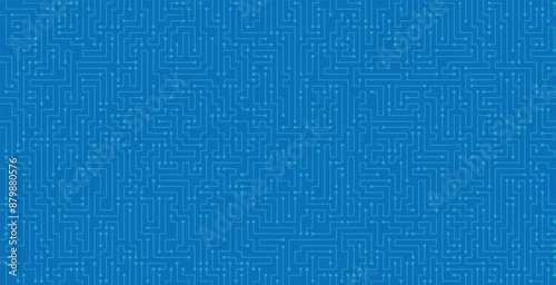 Technology seamless maze lines on blue background.
