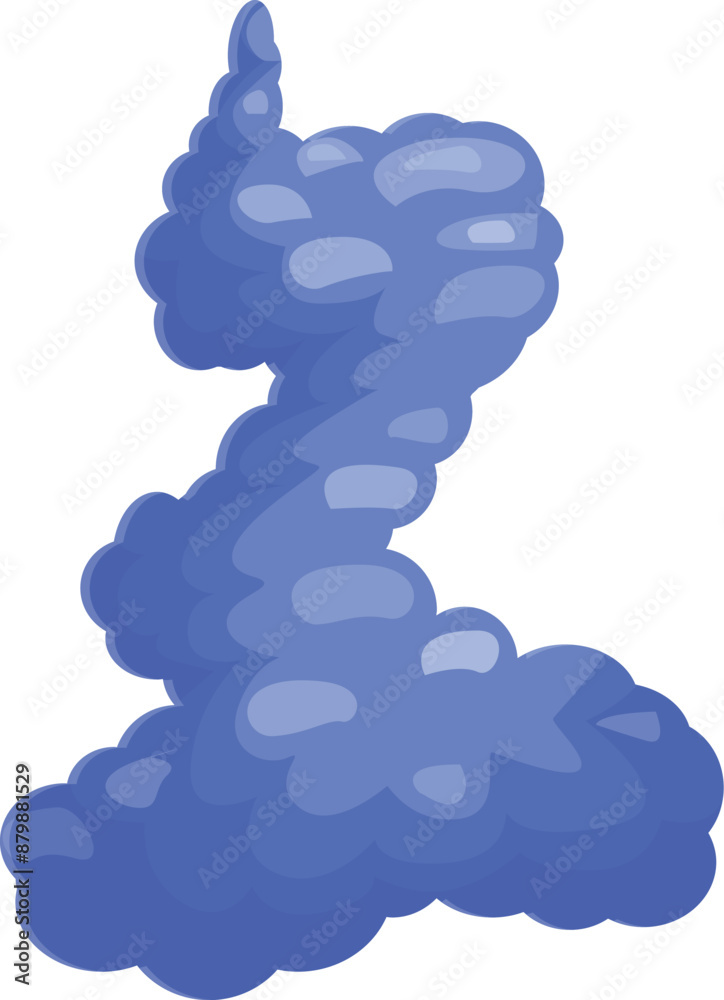Cartoon style illustration of a blue plume of smoke curling upwards Cartoon style illustration of a blue plume of smoke curling upwards