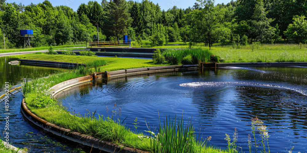 Fototapeta premium Closeup outdoor wastewater treatment plant