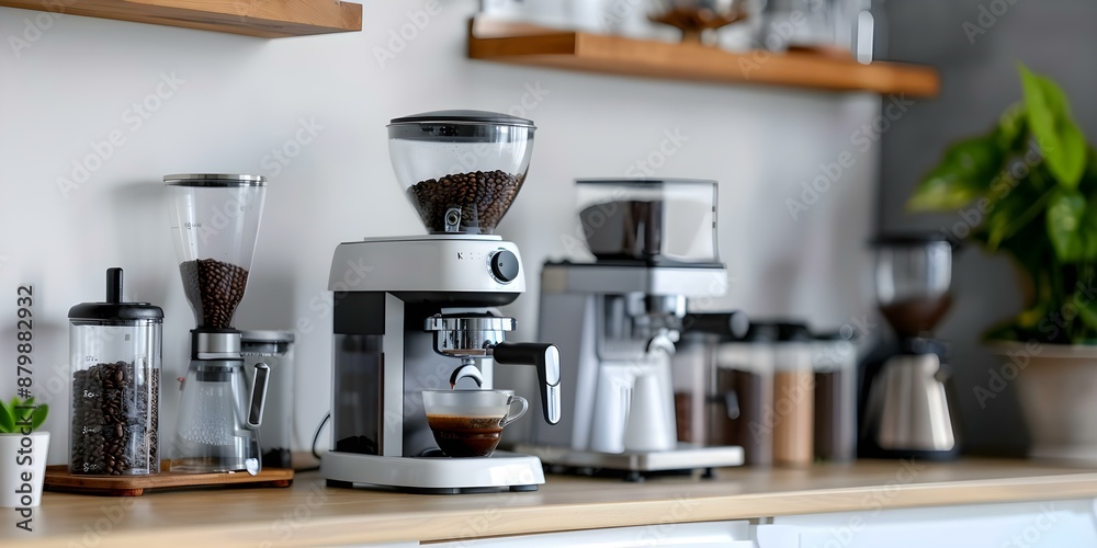 Creating a Home Coffee Station with a Coffee Maker, Grinder, and Various Coffee Beans. Concept Home Coffee Station, Coffee Maker Setup, Coffee Grinder Tips, Best Coffee Beans, Brewing Techniques