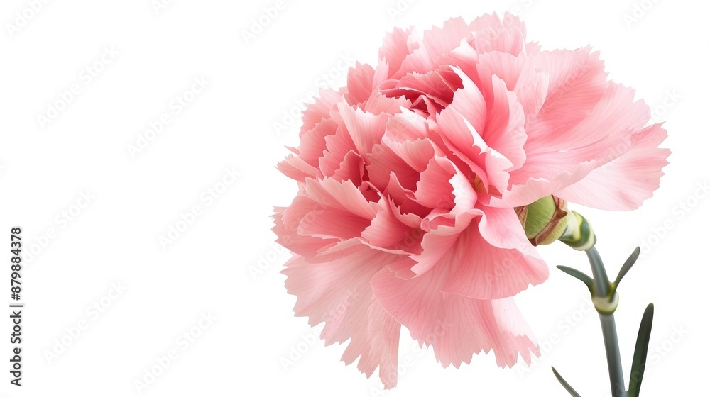 Carnation flower in pink set against white backdrop Carnation flower in pink set against white backdrop