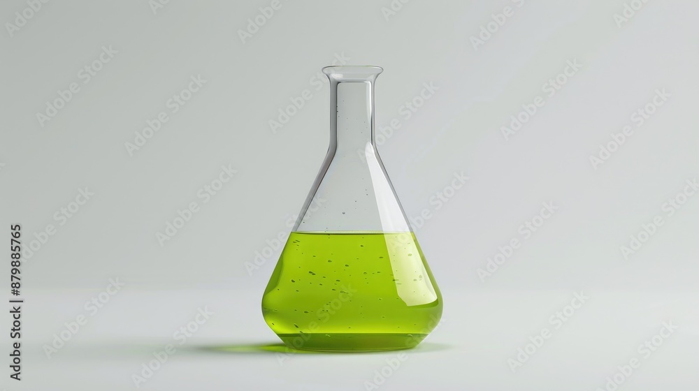 Green liquid filled flask with a white backdrop Green liquid filled flask with a white backdrop