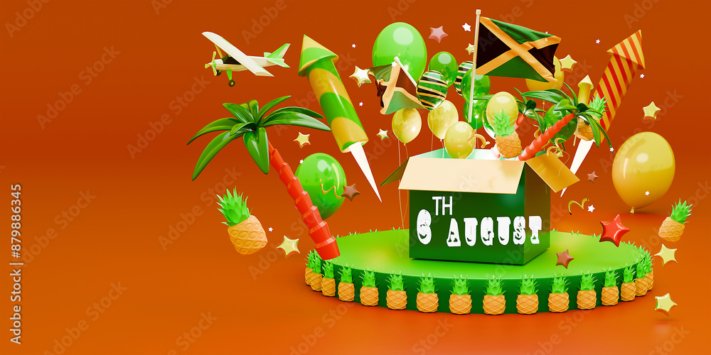 Naklejka premium Banner or poster of Jamaica independence day celebration. 3d render.