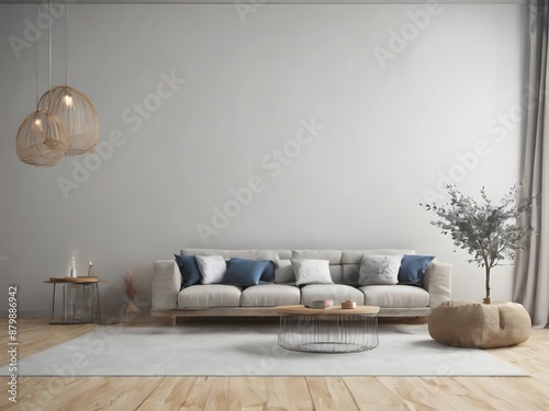 design scene with a sofa and loth of pillows  photo