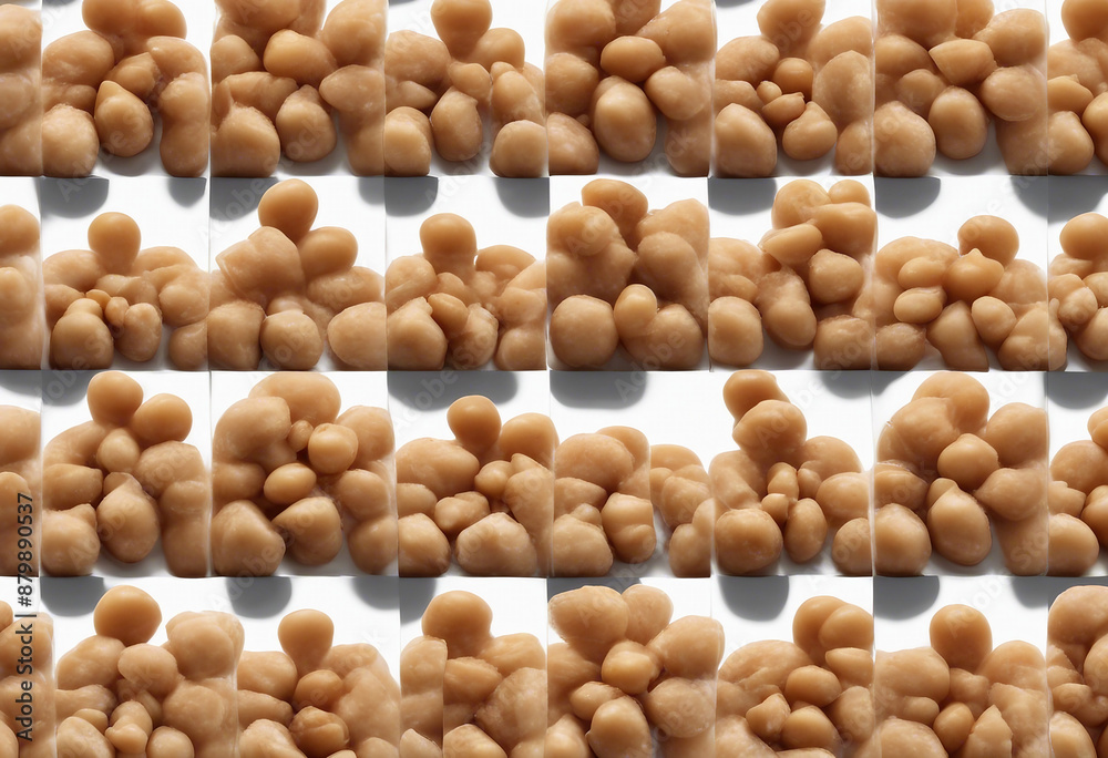 A collection of chickpeas both raw and cooked displayed side by side to show their transformation sy A collection of chickpeas both raw and cooked displayed side by side to show their transformation sy