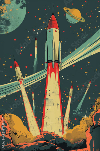the front cover of space comics, in the style of interior scenes, golden age illustrations, pictorial space,generative ai