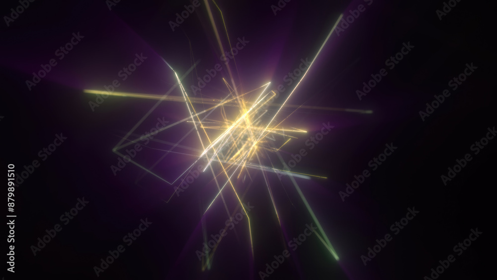 Abstract bright yellow glowing background with flying neon star lines made of energy particles and light rays Abstract bright yellow glowing background with flying neon star lines made of energy particles and light rays