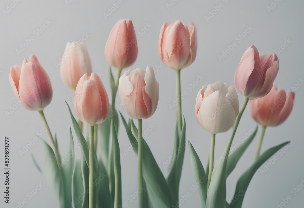 A minimalist bouquet of tulips in soft pastel colors isolated on transparent background A minimalist bouquet of tulips in soft pastel colors isolated on transparent background