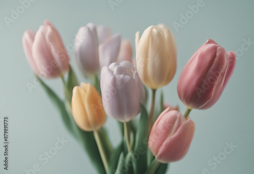 A minimalist bouquet of tulips in soft pastel colors isolated on transparent background
