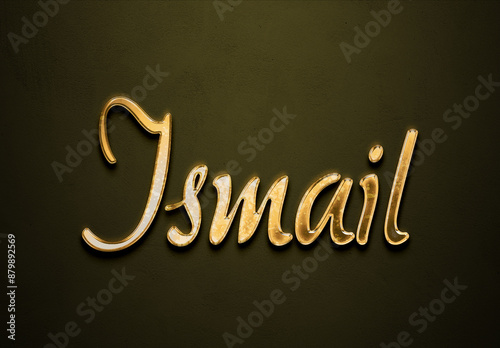 Old gold text effect of Arabic name Ismail with 3D glossy style Mockup. photo