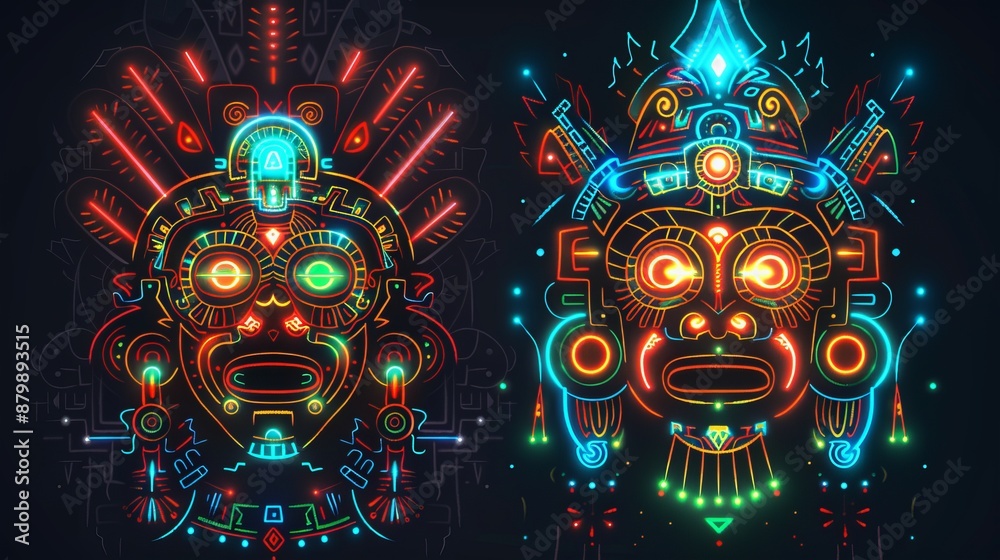 Neon Aztec Masks Neon Aztec Masks