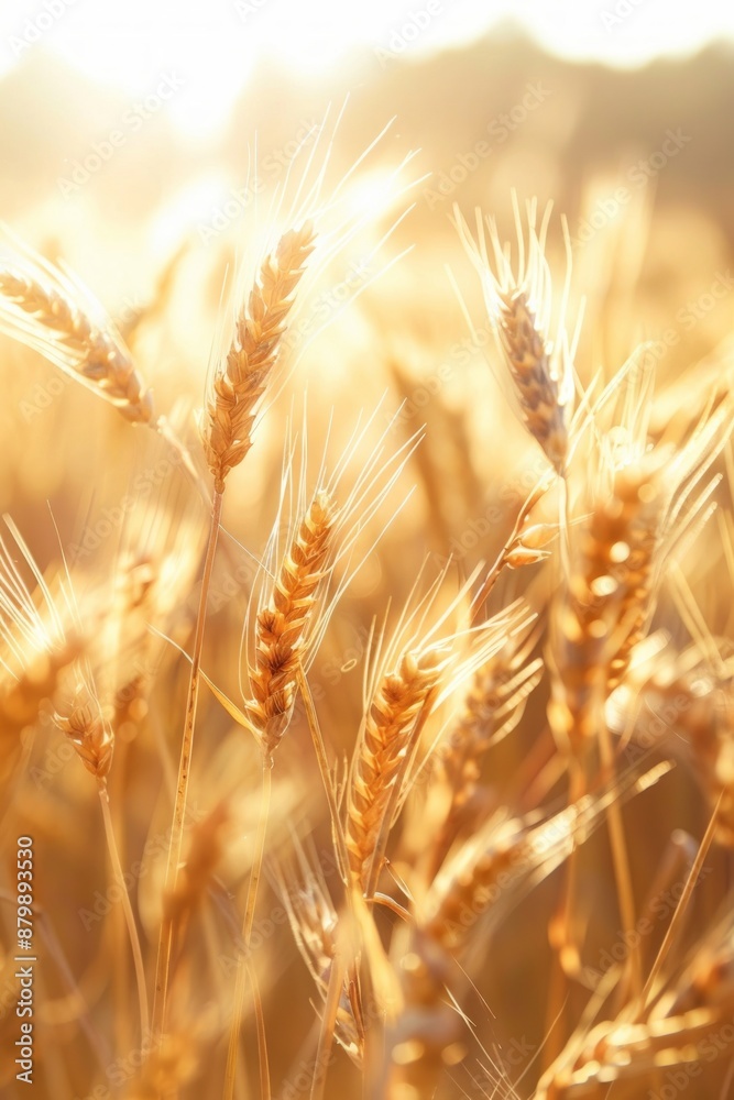 Golden wheat spikelets gently swaying in a field, capturing a lush agricultural landscape with warm Golden wheat spikelets gently swaying in a field, capturing a lush agricultural landscape with warm