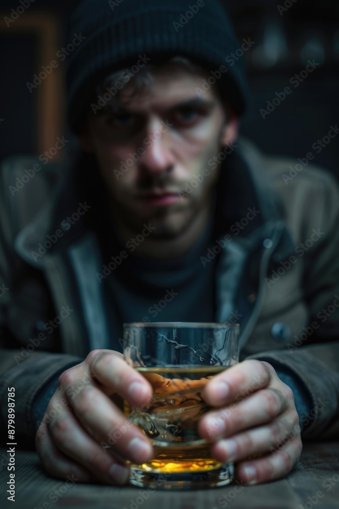 A person sits at a table with a glass of liquor, possibly enjoying a night out or relaxing after a long day A person sits at a table with a glass of liquor, possibly enjoying a night out or relaxing after a long day