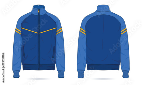Blue sports jacket mockup front and back view