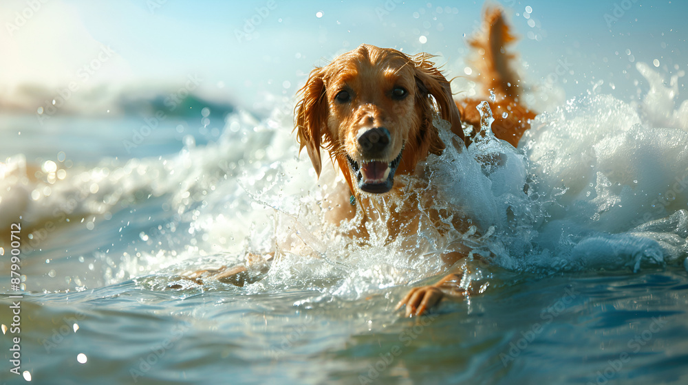 dog surfing on a waves