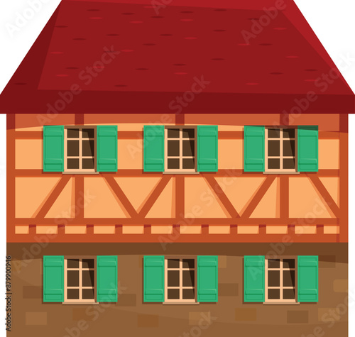 Traditional german or alsace half timbered house standing on a white background