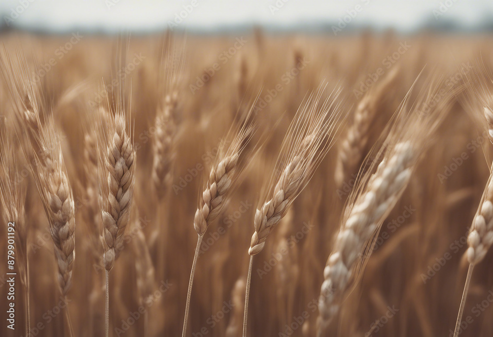 Fototapeta premium Side view of a field of dry mature autumn spikelets of wheat isolated on transparent background