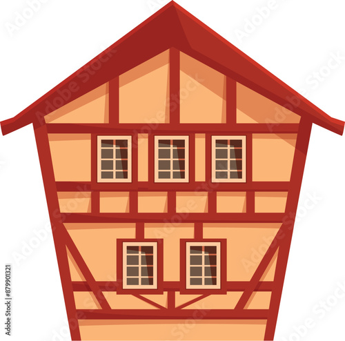 Cartoon style facade of a building with exposed timber framing, typical of german or alsace architecture