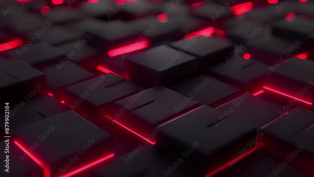 Black cubes with red glowing lines. Black cubes with red glowing lines.