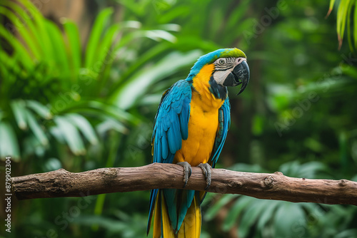 a photo of parrot with color yellow and blue