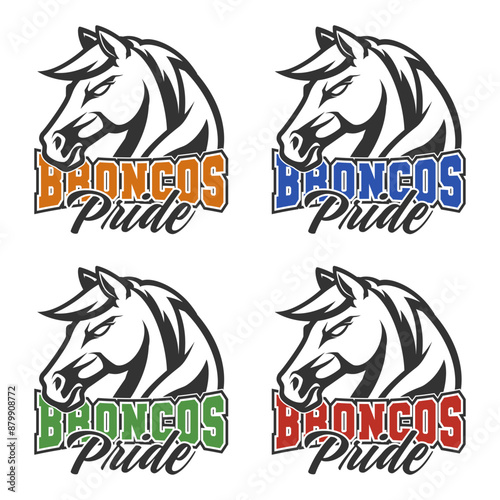 Broncos Illustration Clip Art Design Shape. Mascot Silhouette Icon Vector.	
 photo